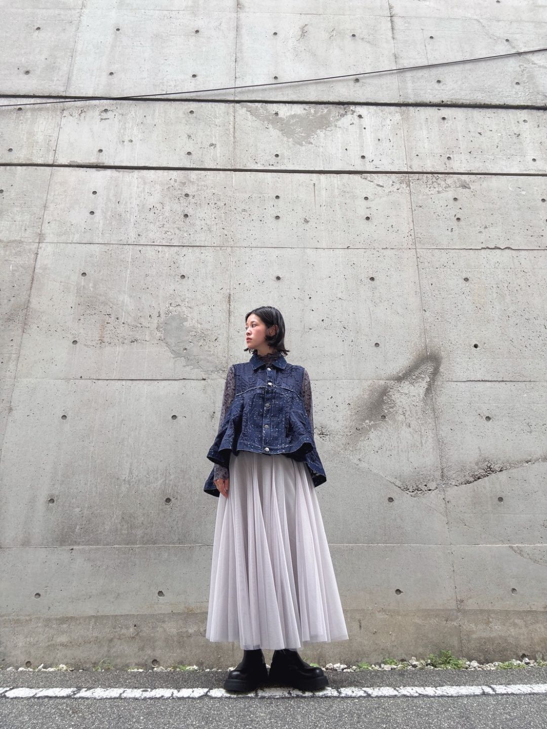 denim mix jacquard vest