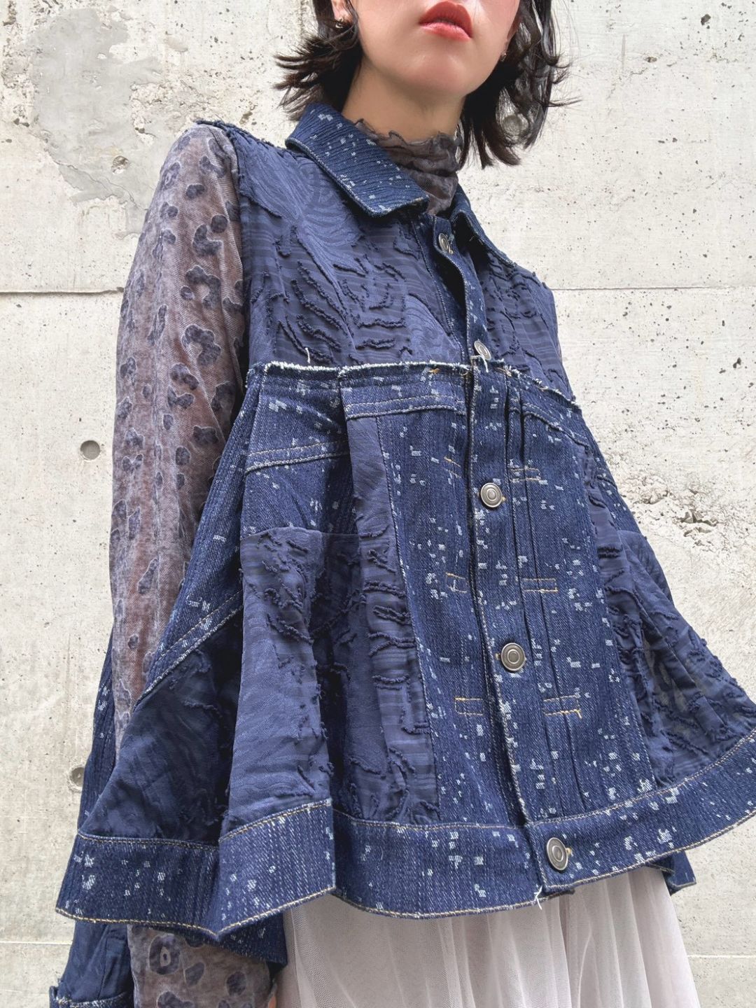 denim mix jacquard vest