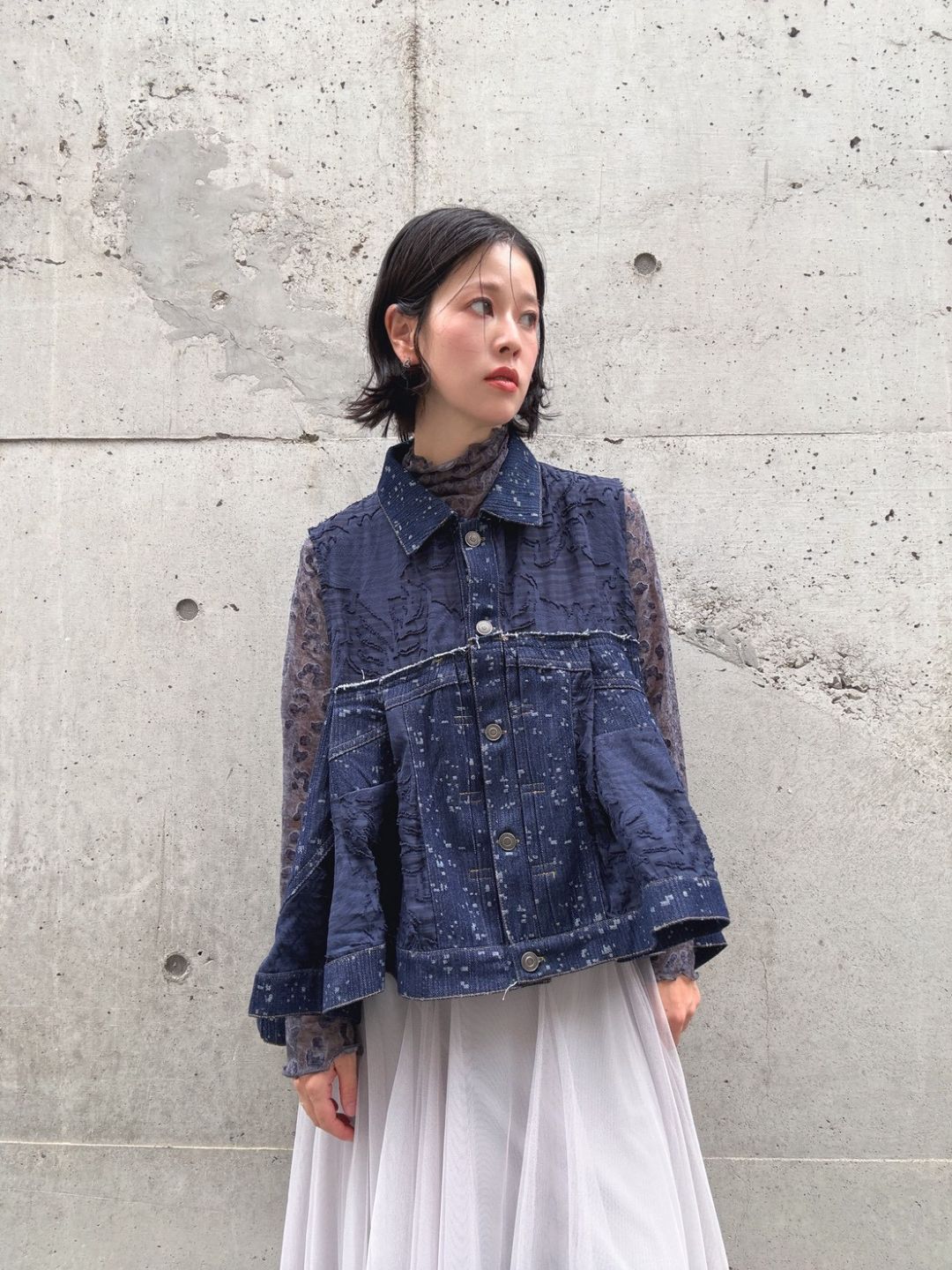 denim mix jacquard vest