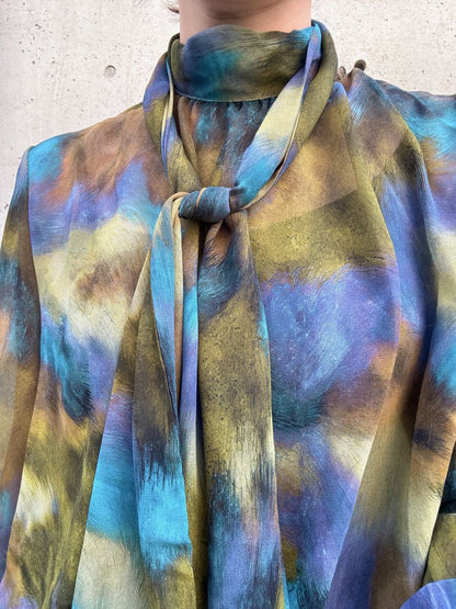 artistic print bow-tie blouse
