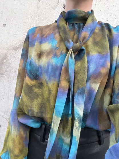 artistic print bow-tie blouse