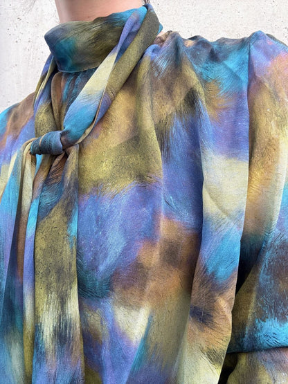 artistic print bow-tie blouse