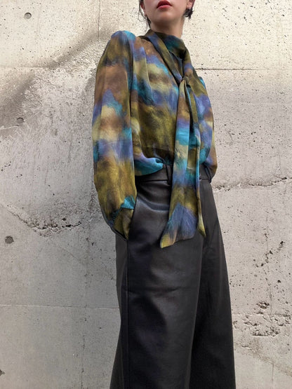 artistic print bow-tie blouse