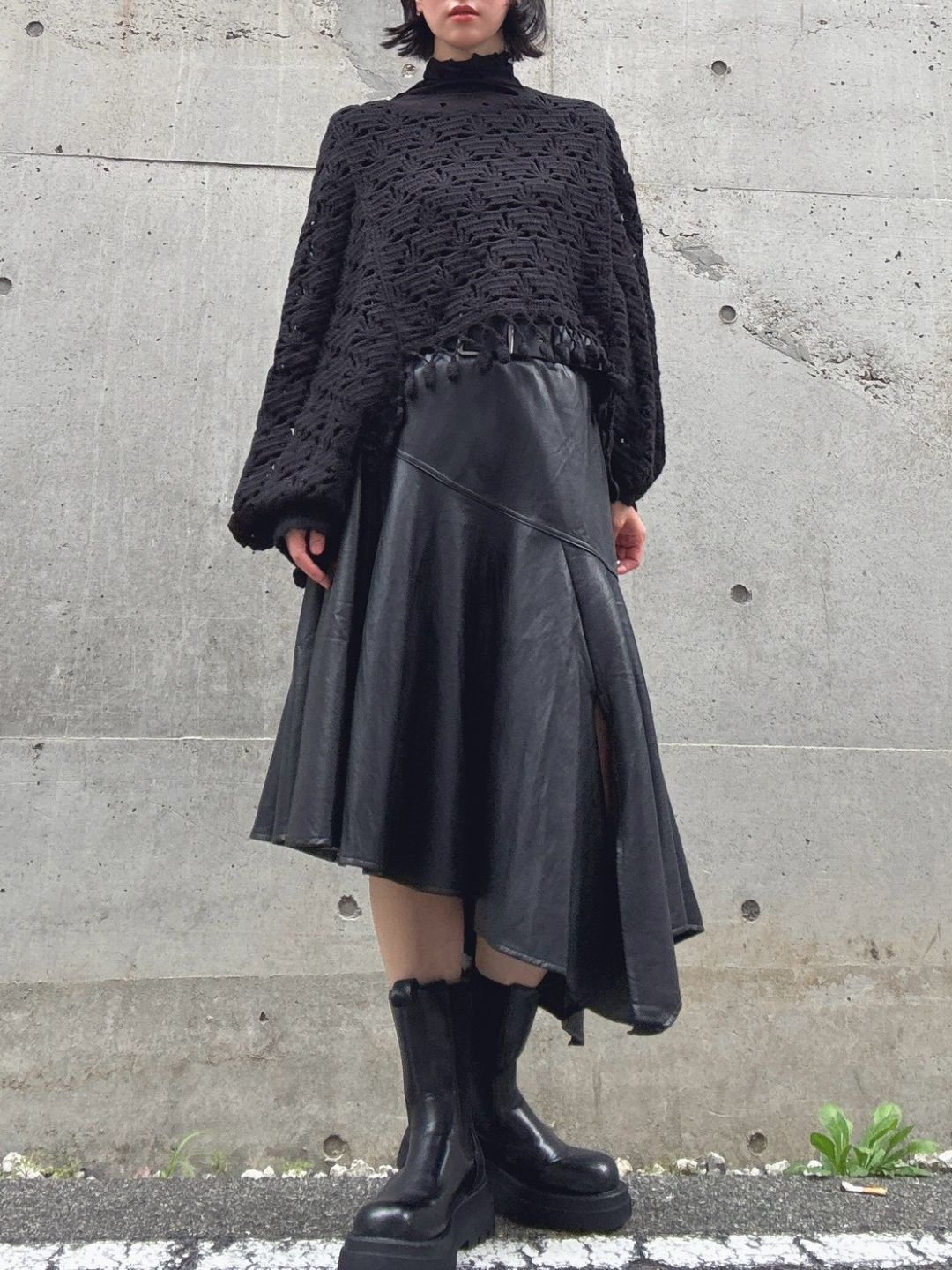 fake leather asymmetry skirt