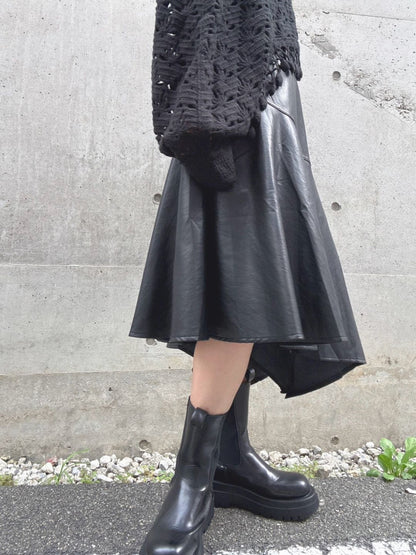 fake leather asymmetry skirt