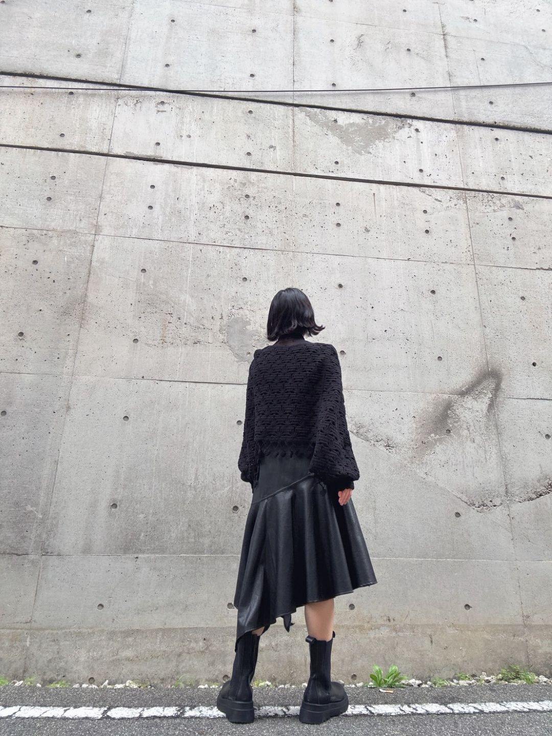 fake leather asymmetry skirt