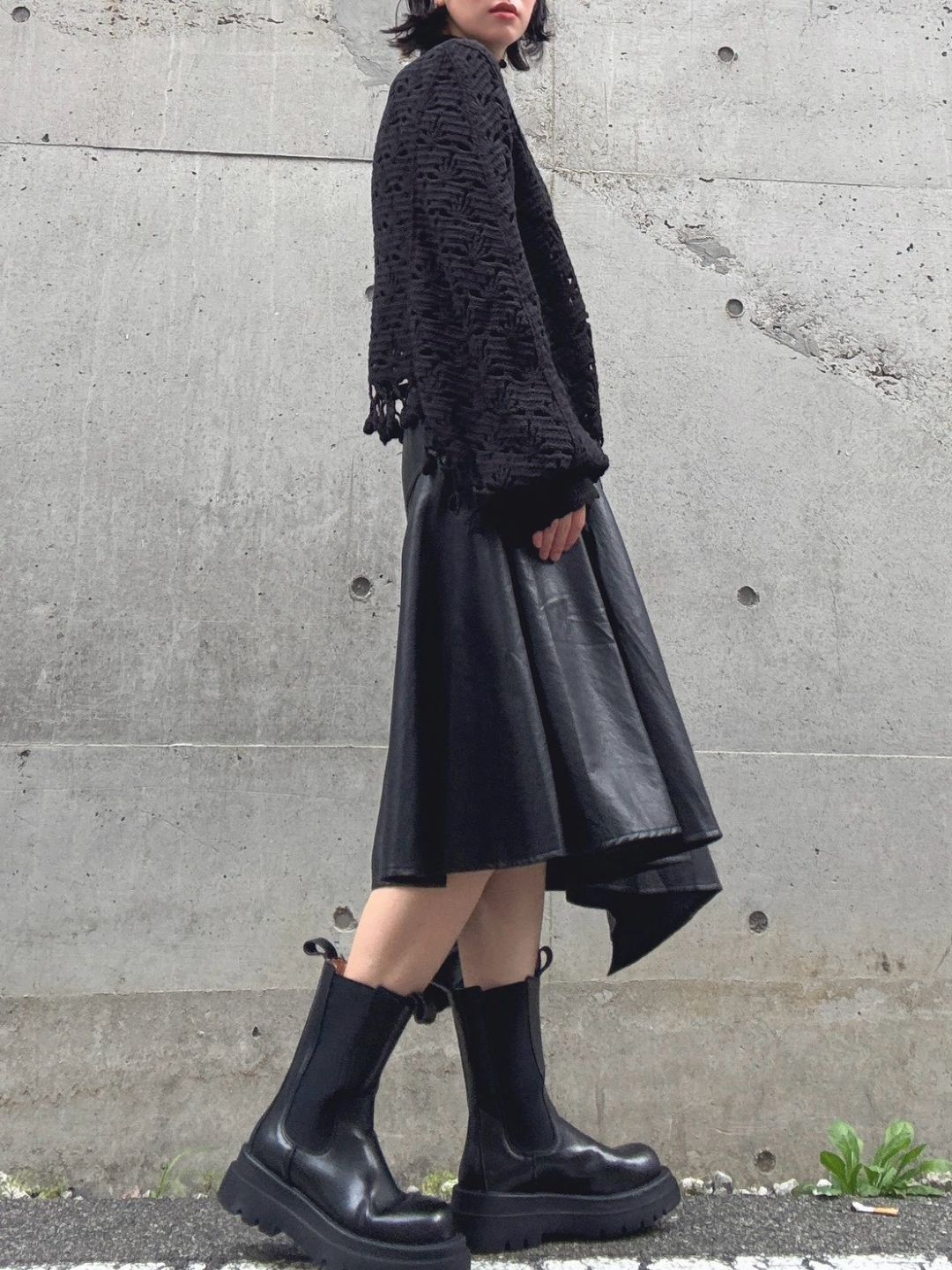 fake leather asymmetry skirt