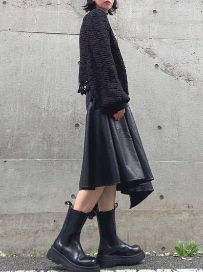 fake leather asymmetry skirt