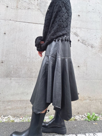 fake leather asymmetry skirt