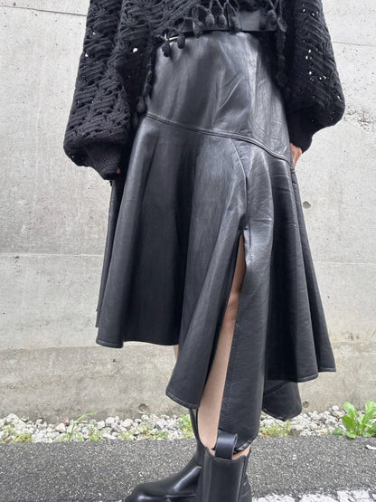 fake leather asymmetry skirt