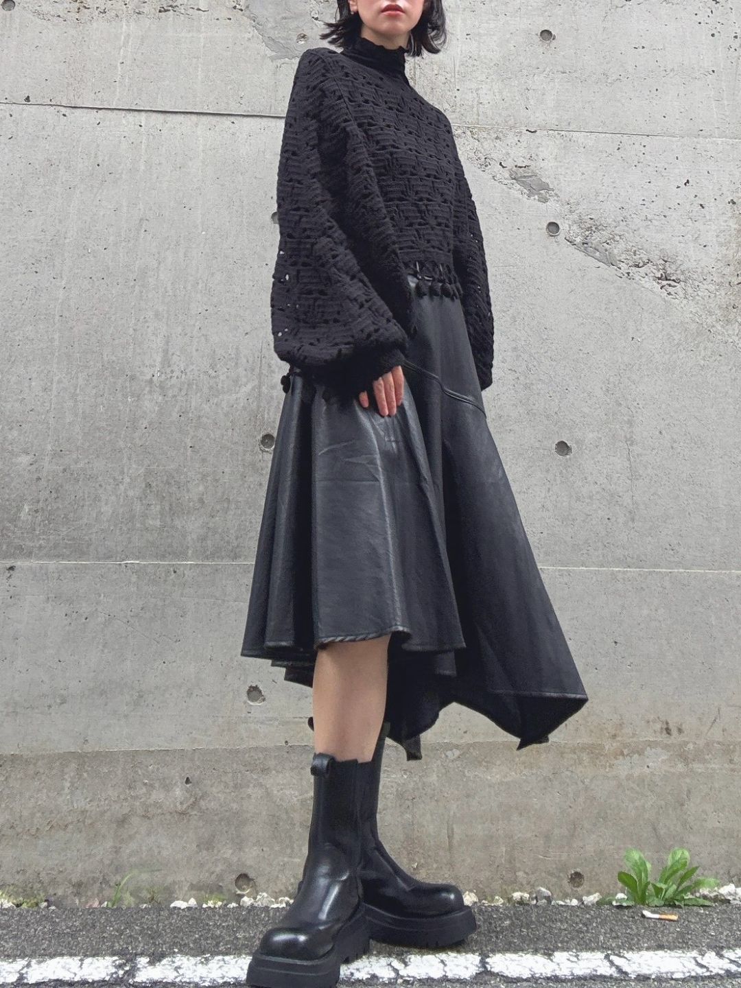 fake leather asymmetry skirt