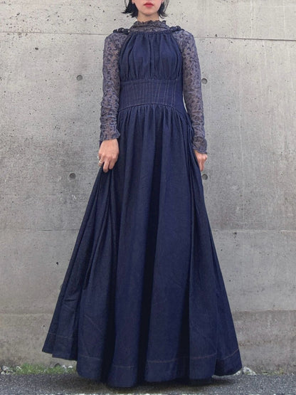 Denim flare maxi dress