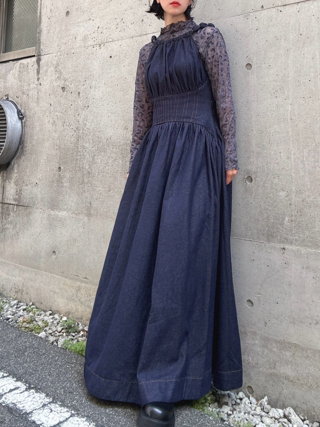 Denim flare maxi dress