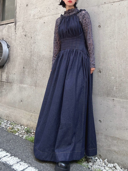 Denim flare maxi dress