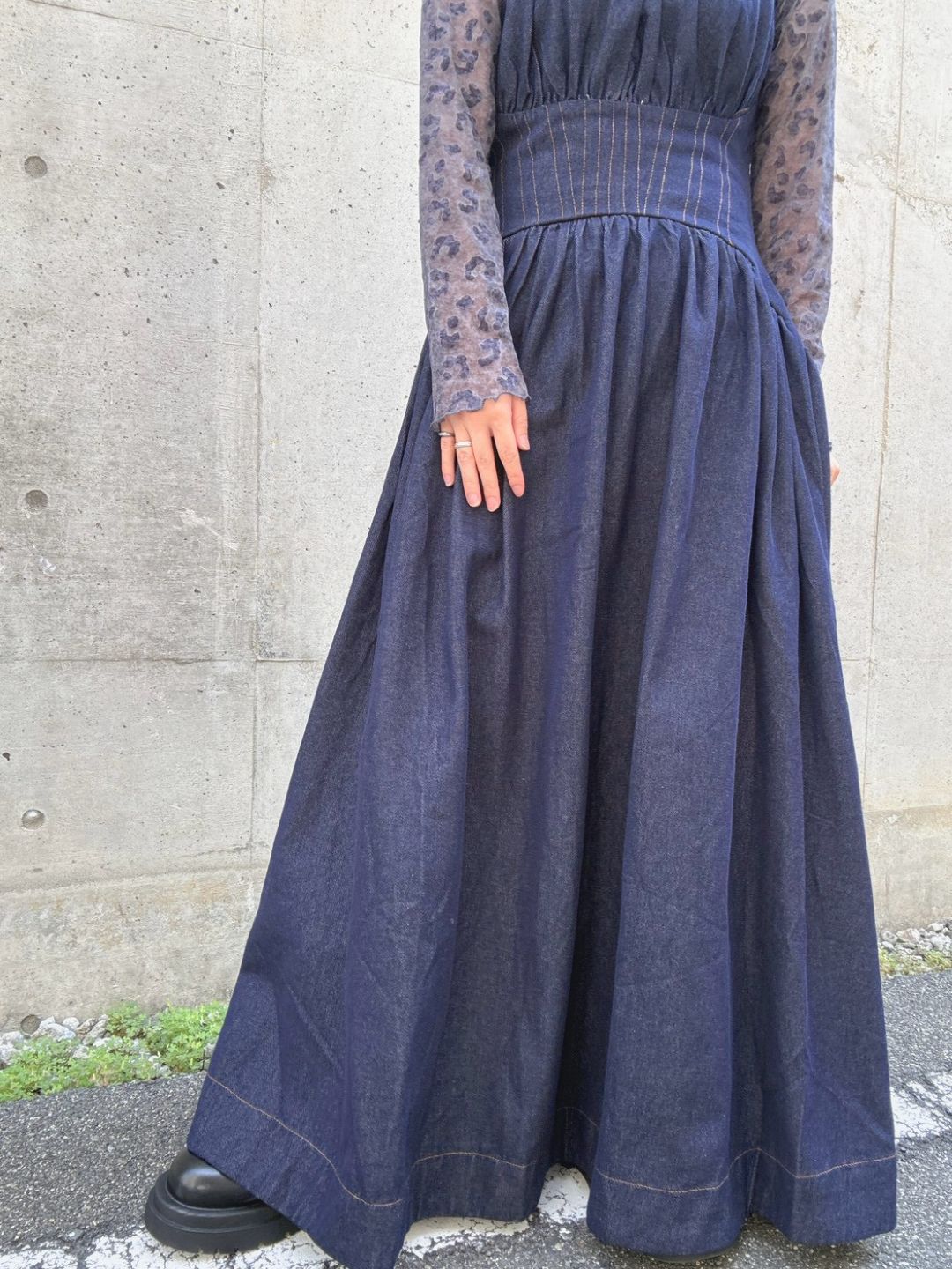 Denim flare maxi dress