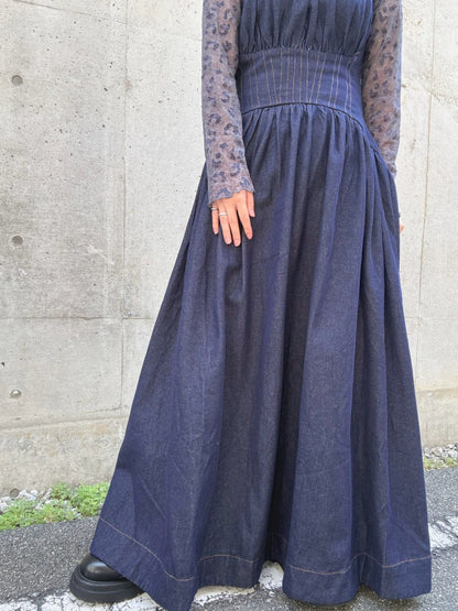 Denim flare maxi dress