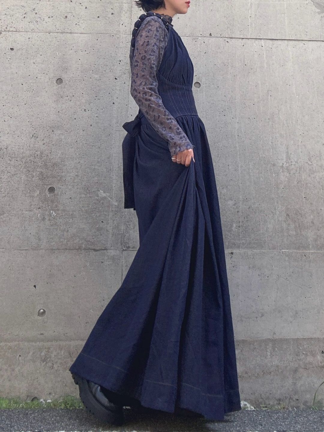 Denim flare maxi dress