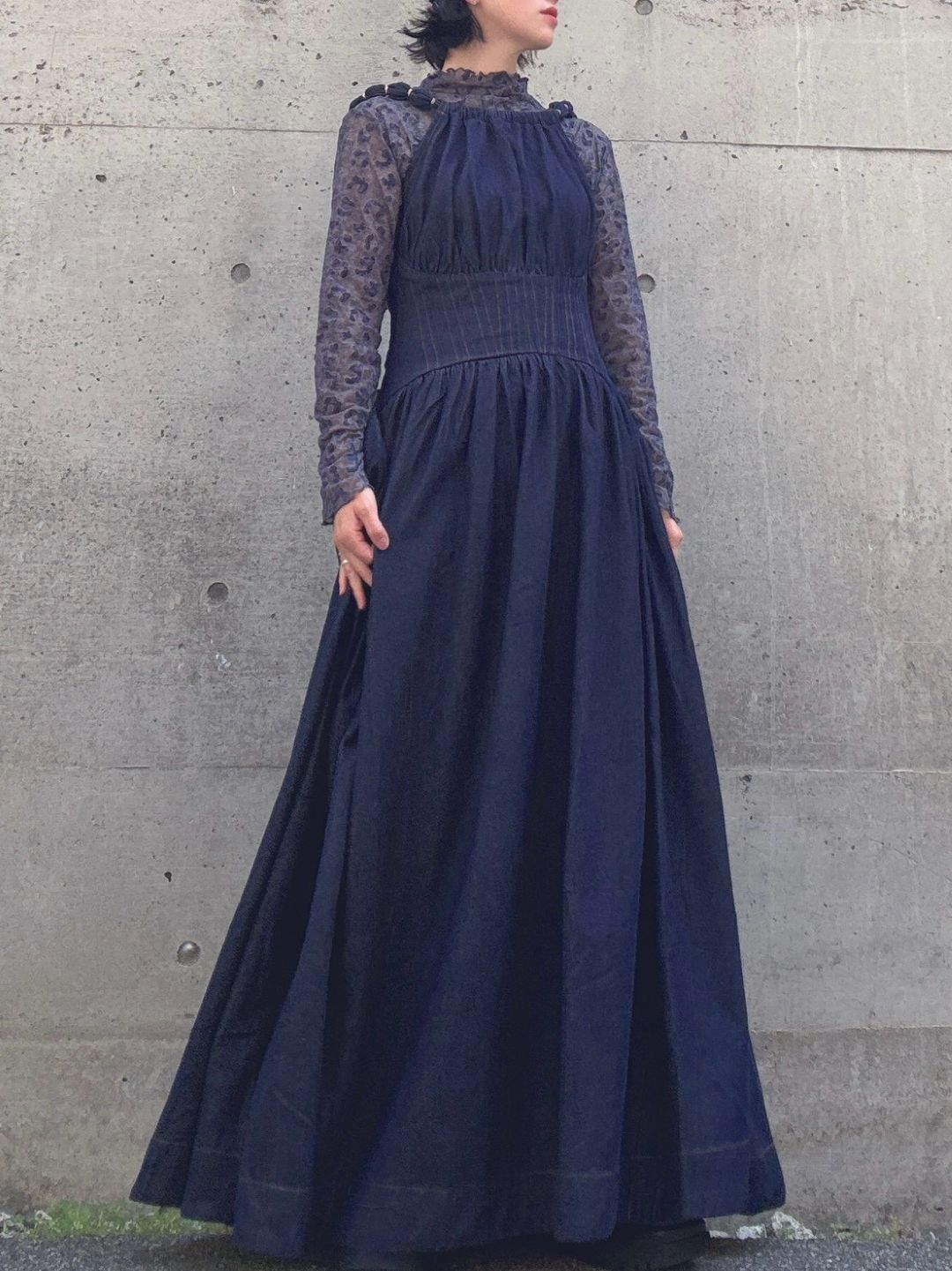 Denim flare maxi dress