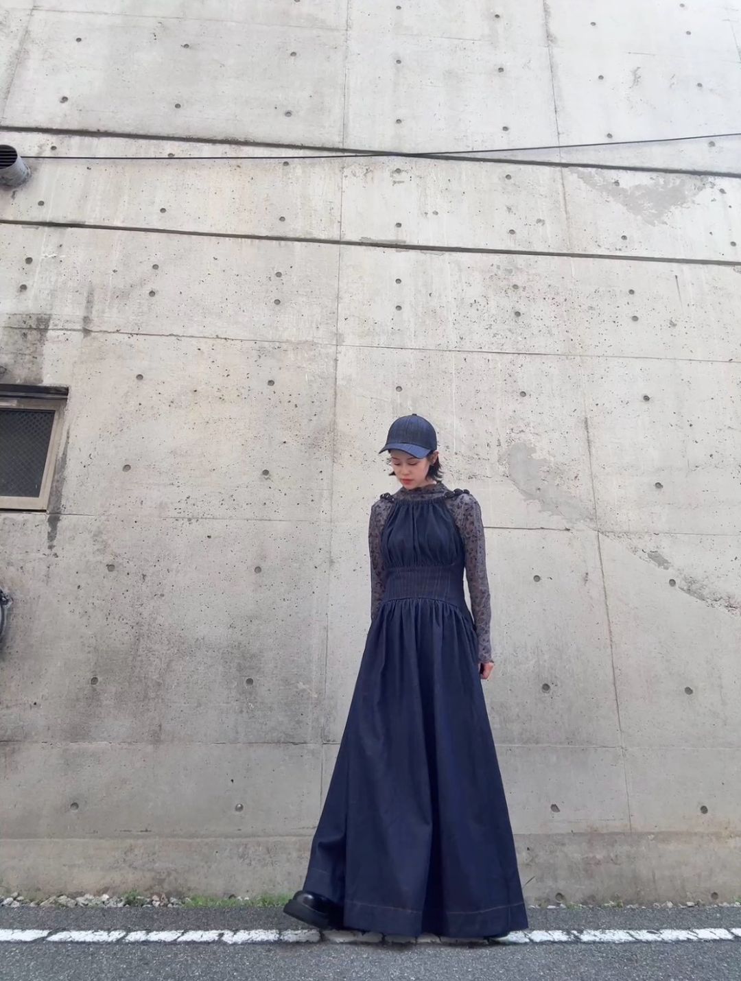 Denim flare maxi dress