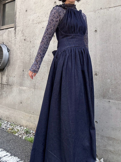 Denim flare maxi dress