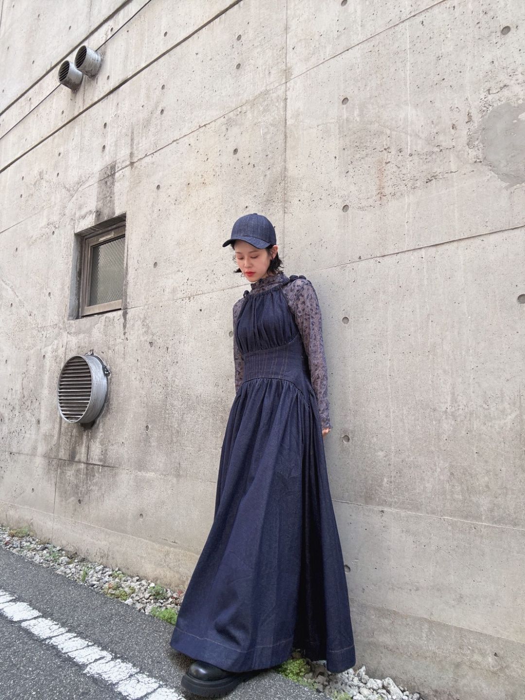 Denim flare maxi dress