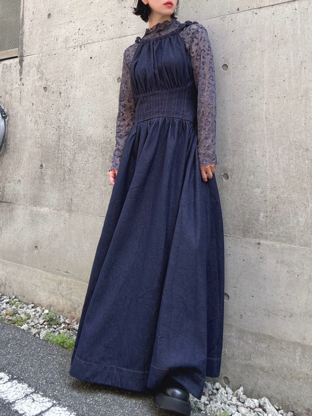 Denim flare maxi dress