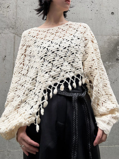crochet fringe volume sleeve knit