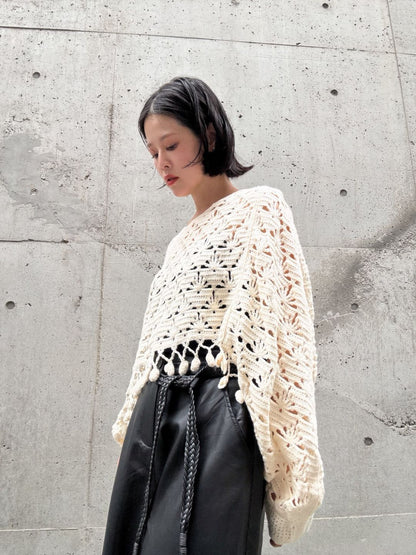 crochet fringe volume sleeve knit