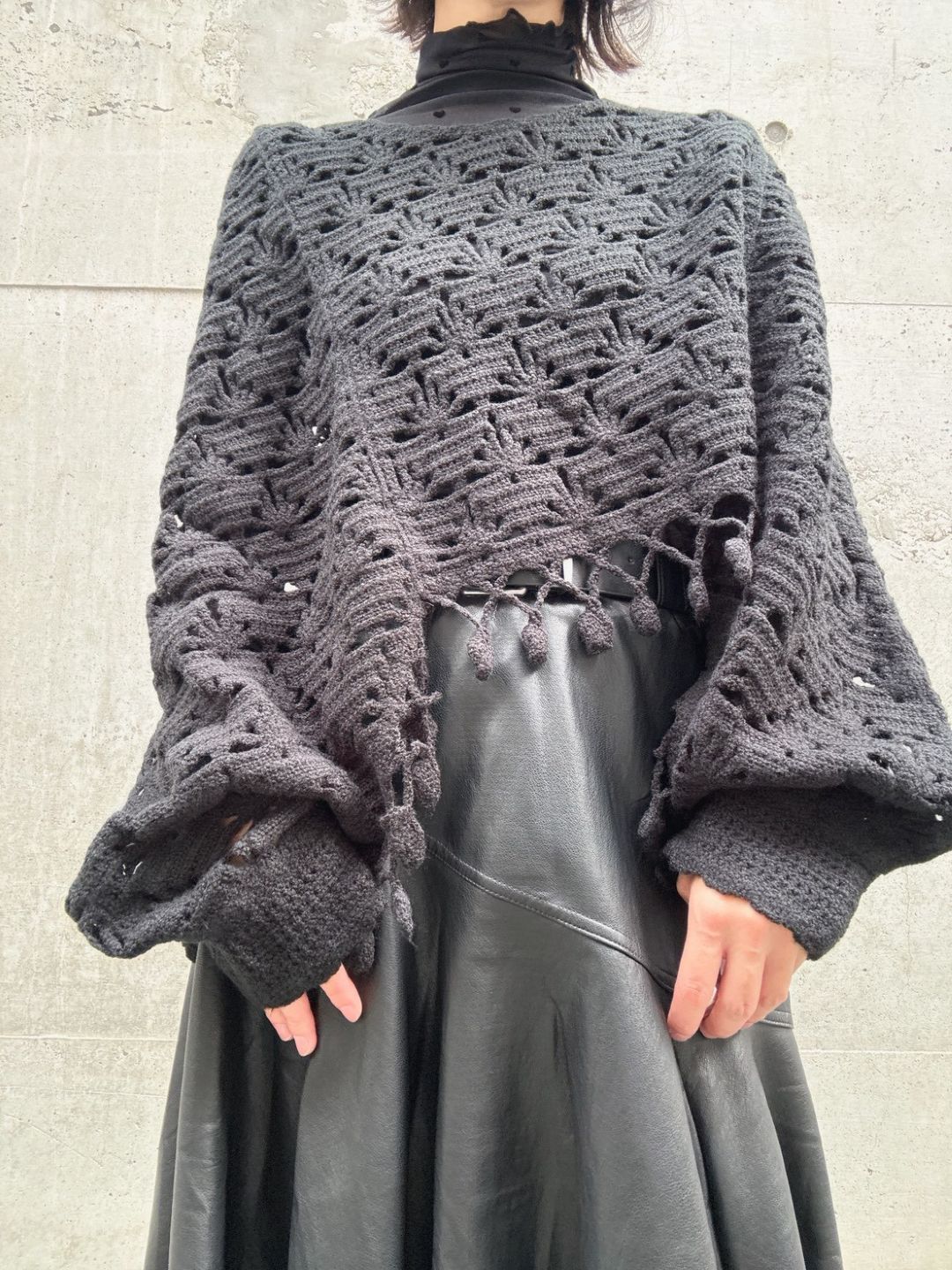 crochet fringe volume sleeve knit