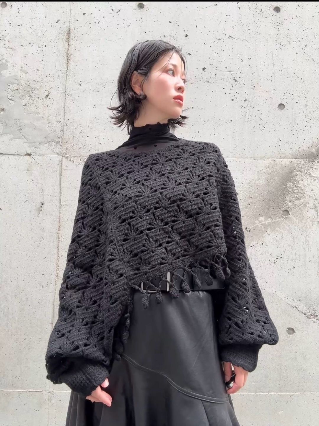 crochet fringe volume sleeve knit