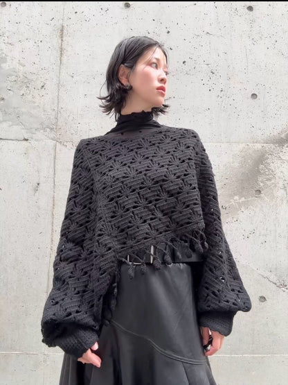 crochet fringe volume sleeve knit