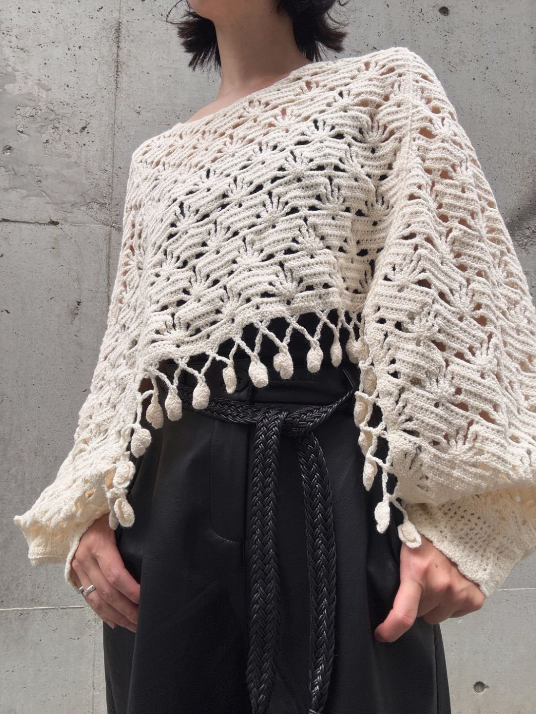 crochet fringe volume sleeve knit