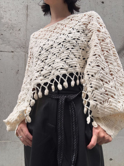 crochet fringe volume sleeve knit
