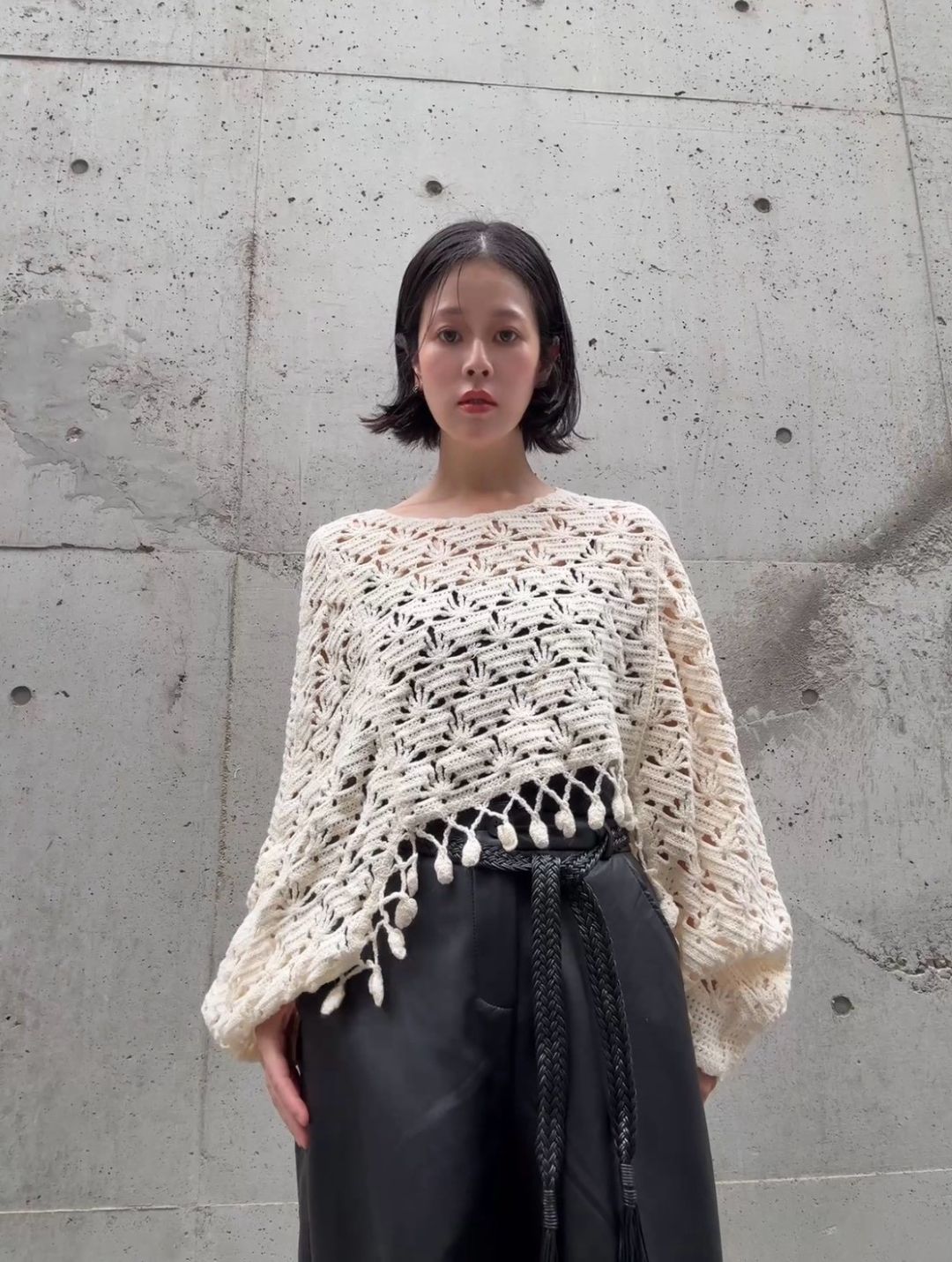 crochet fringe volume sleeve knit