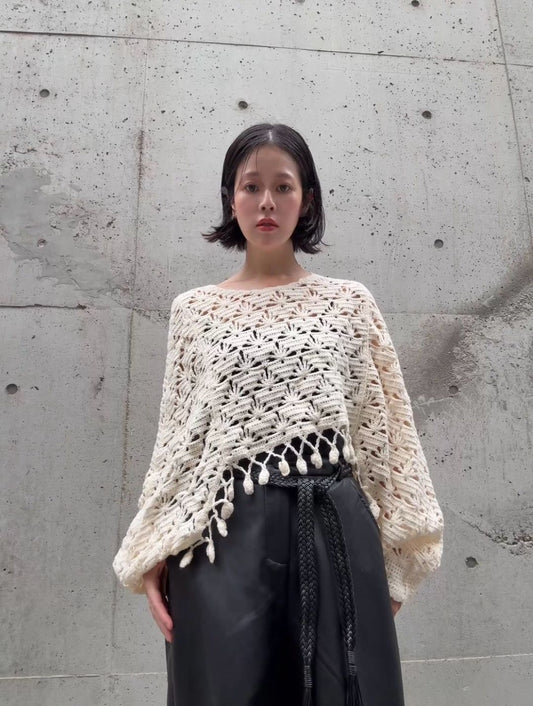 crochet fringe volume sleeve knit