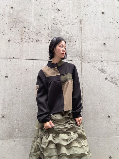 patchwork military zip blouson