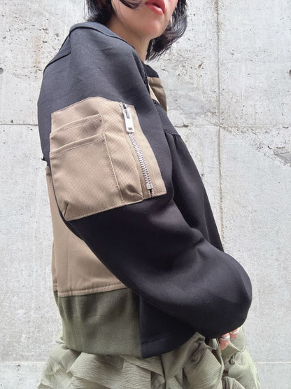 patchwork military zip blouson