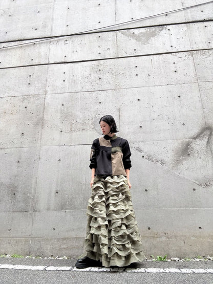 patchwork military zip blouson