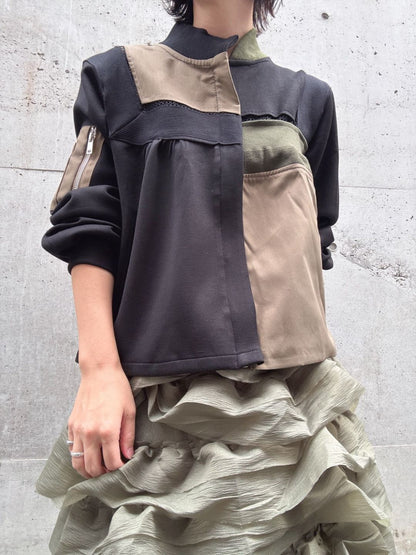 patchwork military zip blouson