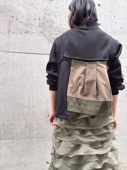 patchwork military zip blouson