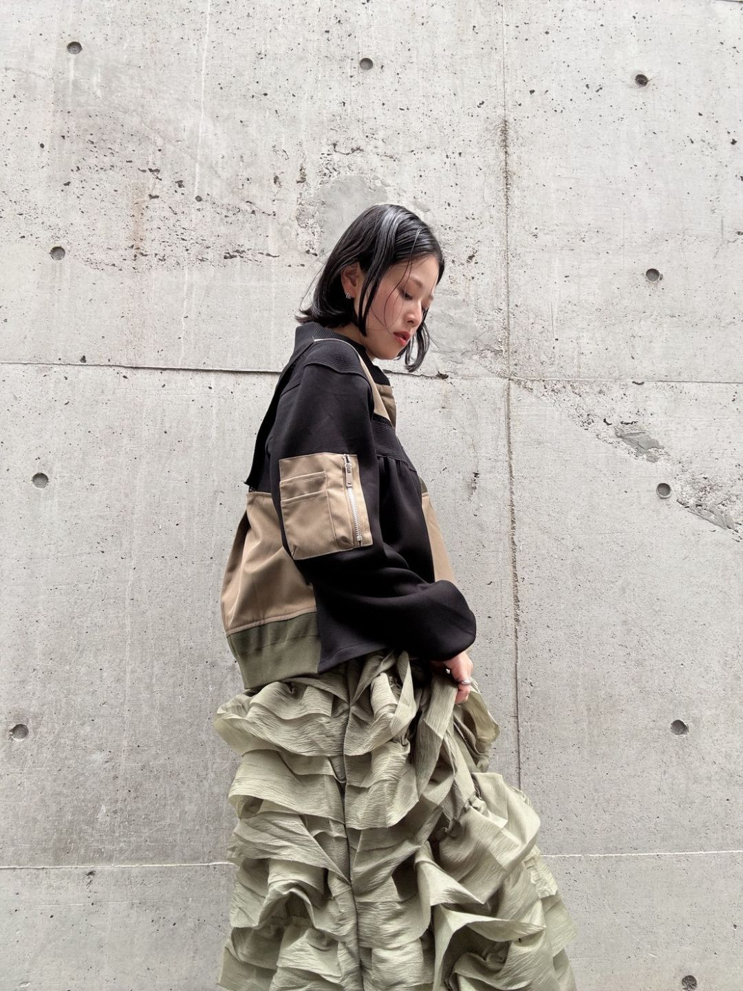 patchwork military zip blouson