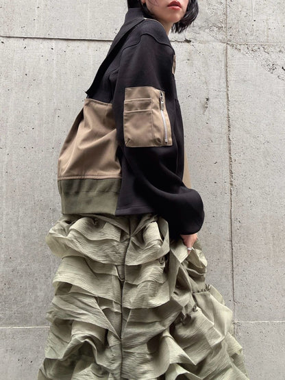 patchwork military zip blouson