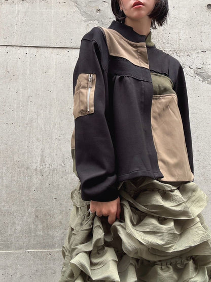 patchwork military zip blouson