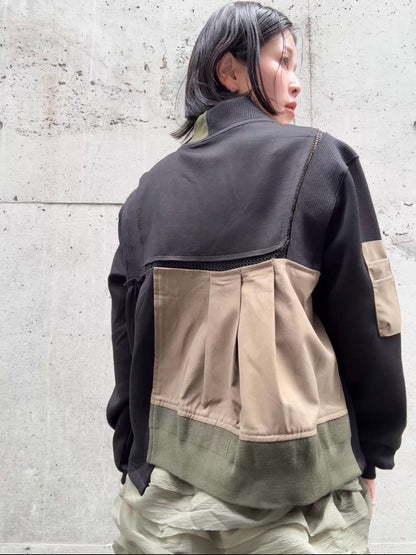 patchwork military zip blouson