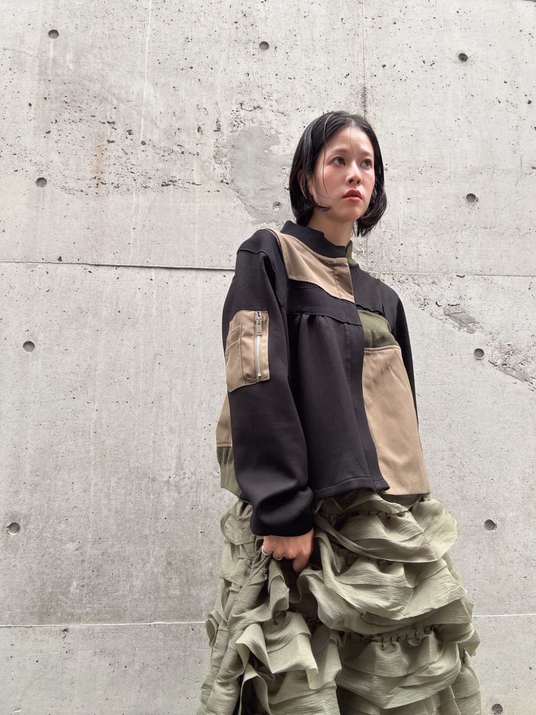 patchwork military zip blouson