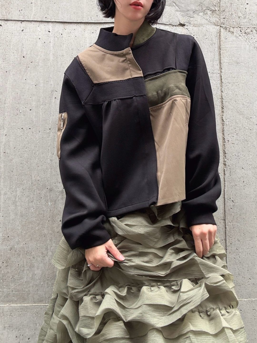 patchwork military zip blouson