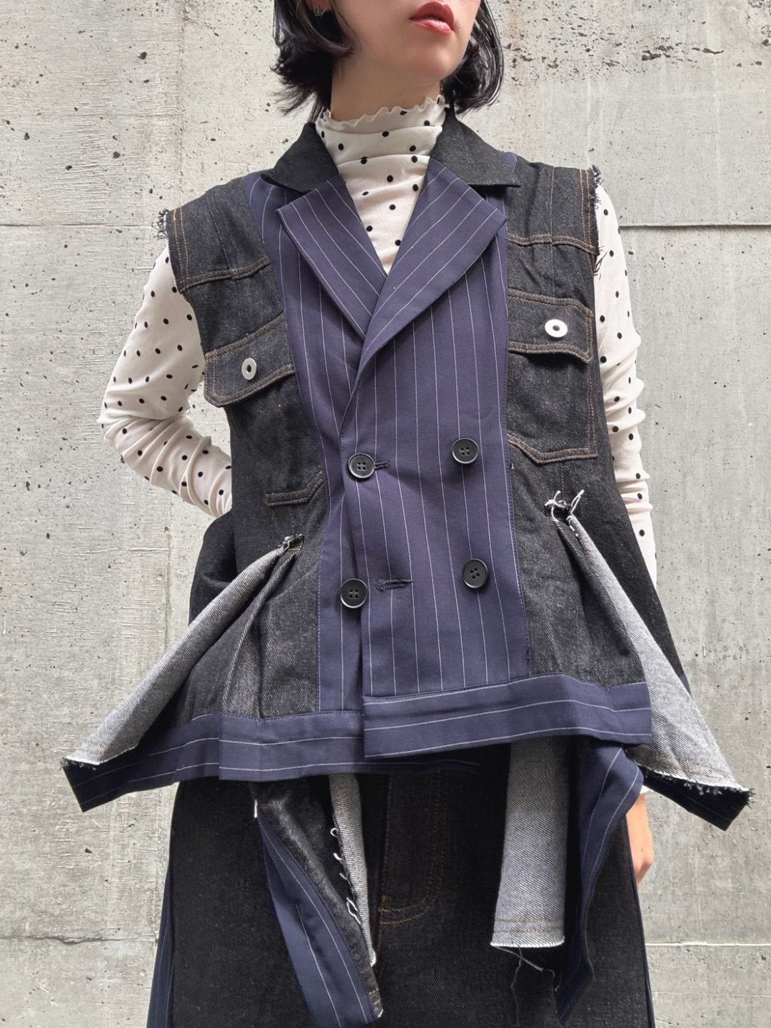 stripe×denim jacket