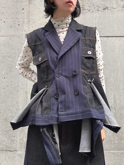 stripe×denim jacket