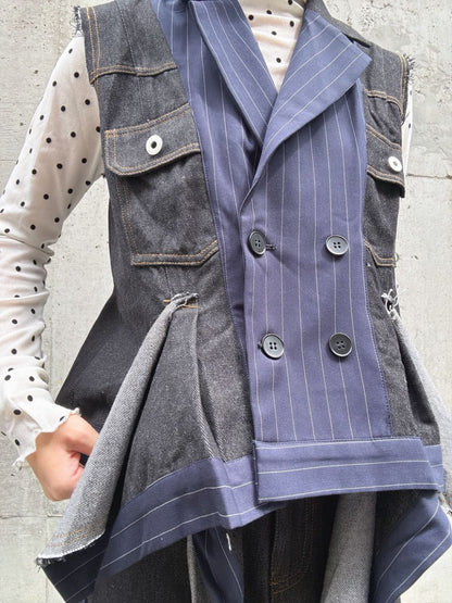 stripe×denim jacket