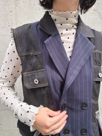 stripe×denim jacket